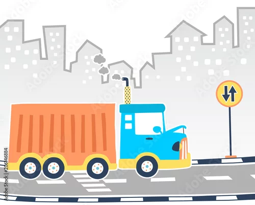 Obraz ciężarówka jadąca przez miasto