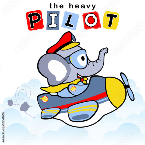 Cartoon vector of big pilot on little plane