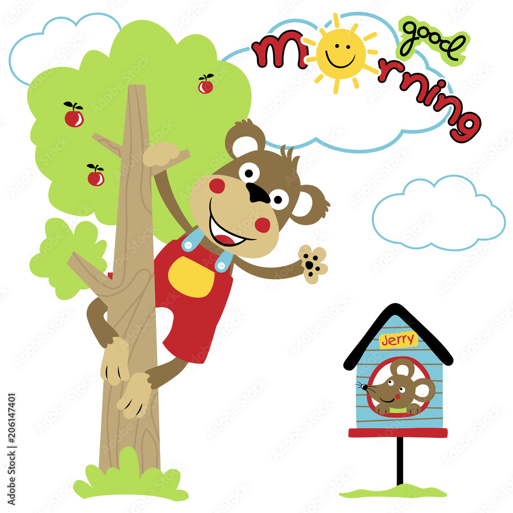 Naklejka premium Funny animals in the garden at summer, vector cartoon illustration