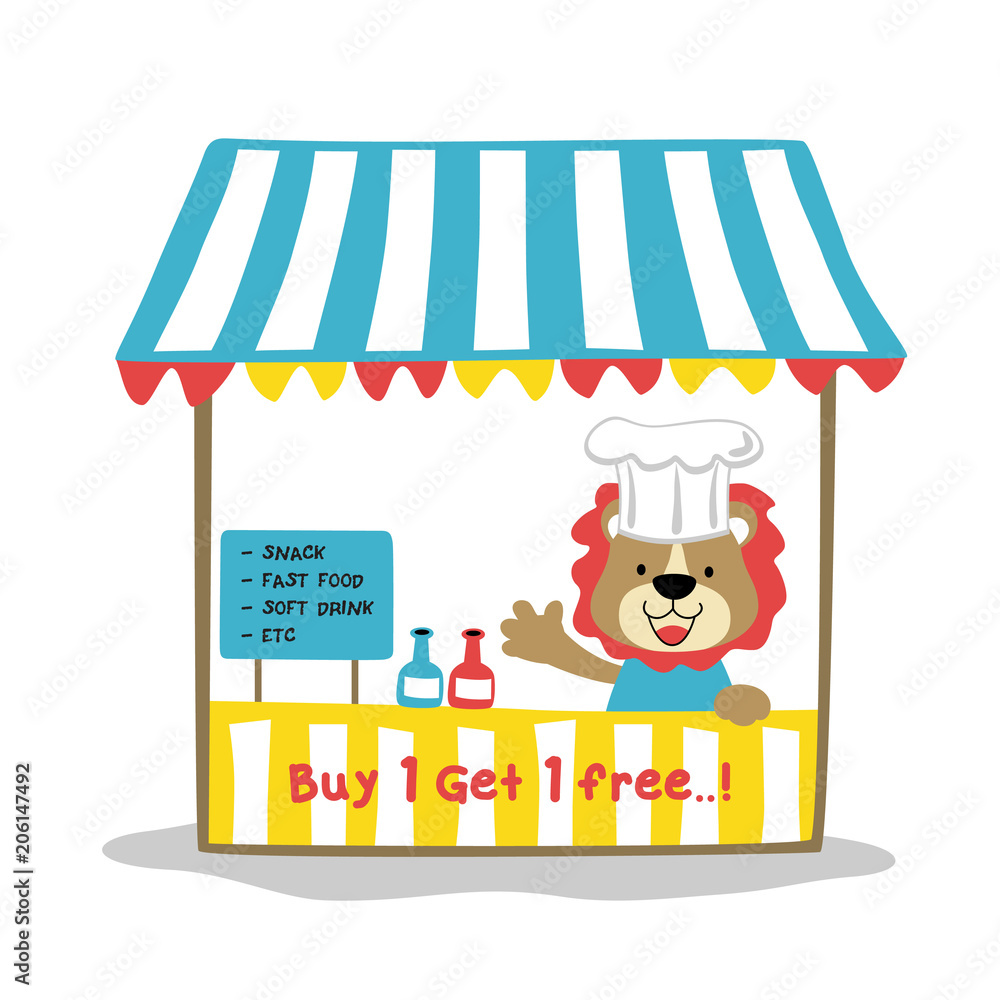 cute lion in hawker stalls, vector cartoon illustration Stock Vector | Adobe Stock cute lion in hawker stalls, vector cartoon illustration Stock Vector | Adobe Stock