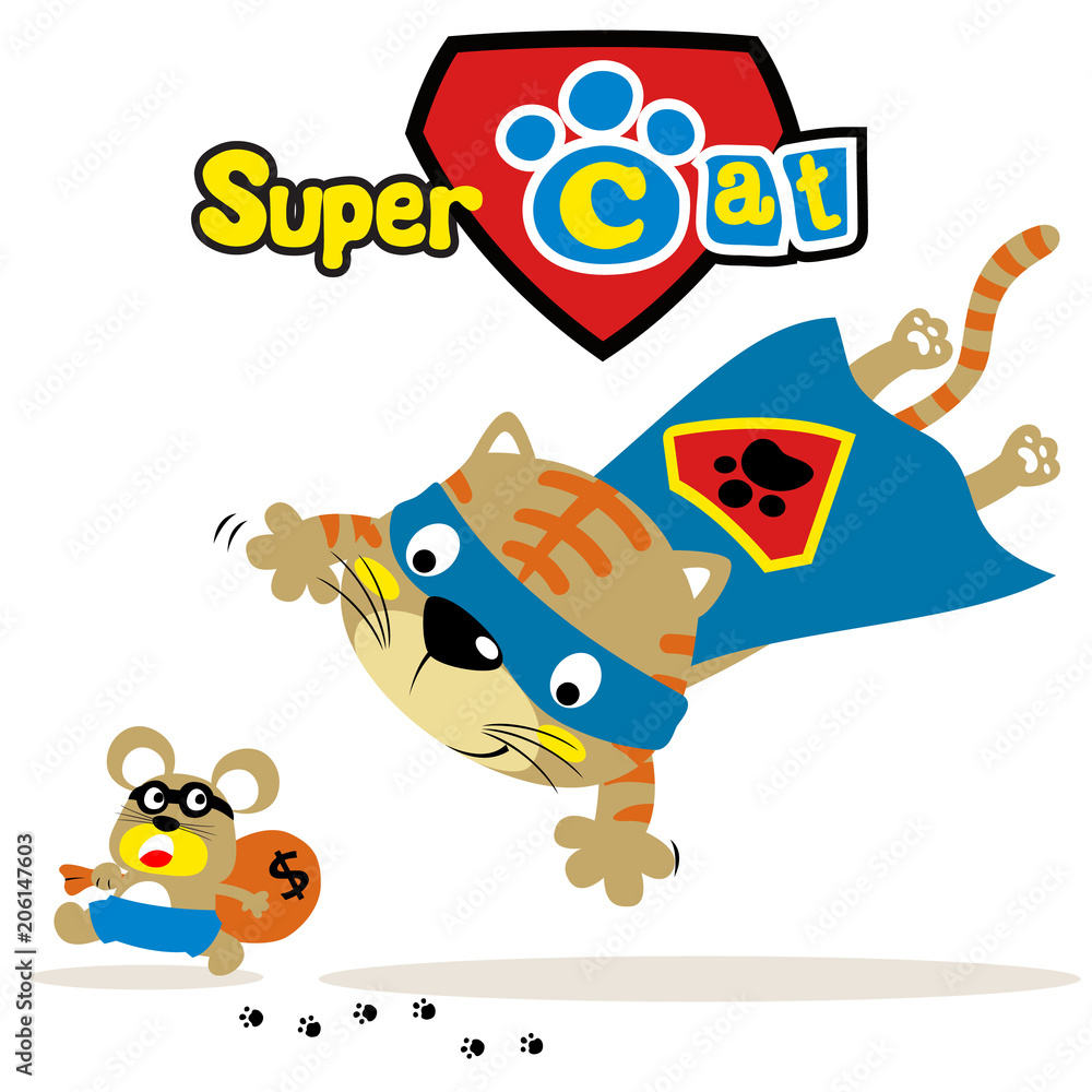 vector cartoon of a super hero in action, super cat versus little rat Stock  Vector | Adobe Stock