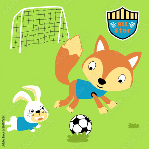 animals soccer player, fox, bunny. vector cartoon illustration