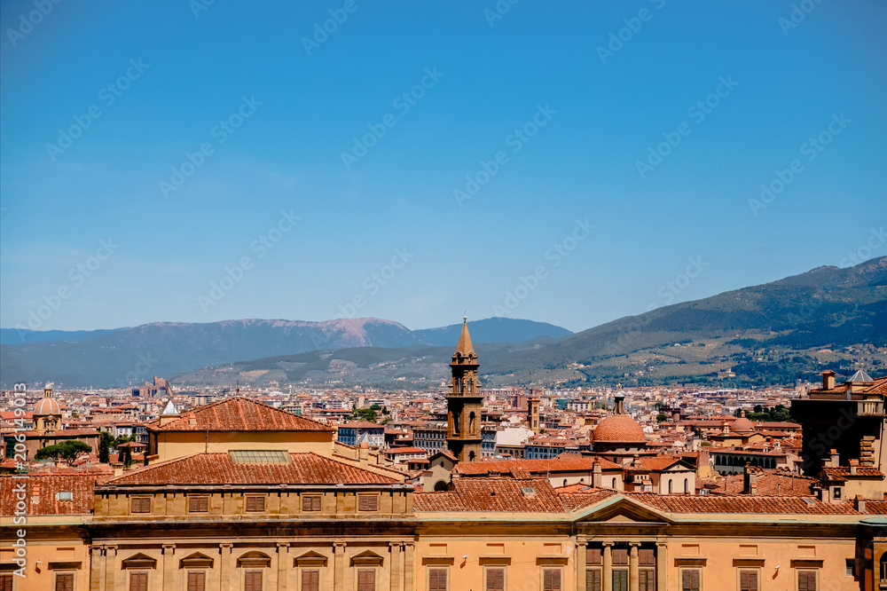 beautiful historic buildings and blue sky, florence, italy