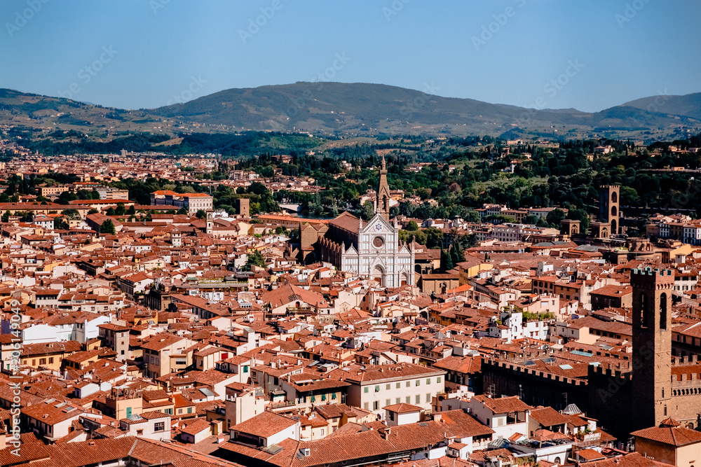 cityscape with ancient historic buildings and rooftops in florence, italy