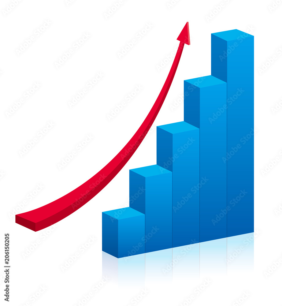 Business graph with rising arrow,Isolated on white background. Business graph with rising arrow,Isolated on white background.