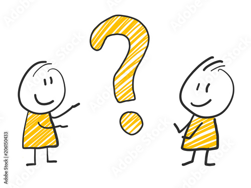 2 stick man standing and thinking expression illustration yellow question mark