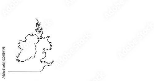 Self drawing animation of continuous line drawing - map of Britain and Ireland