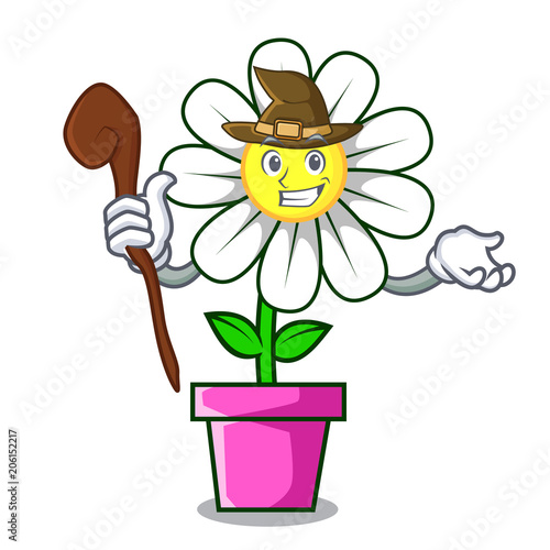 Witch daisy flower mascot cartoon