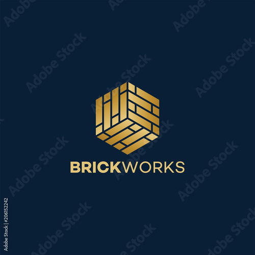 Gold Hexagon Brick logo vector, Modern Flat Brick logo, Brick Work simple modern logo template