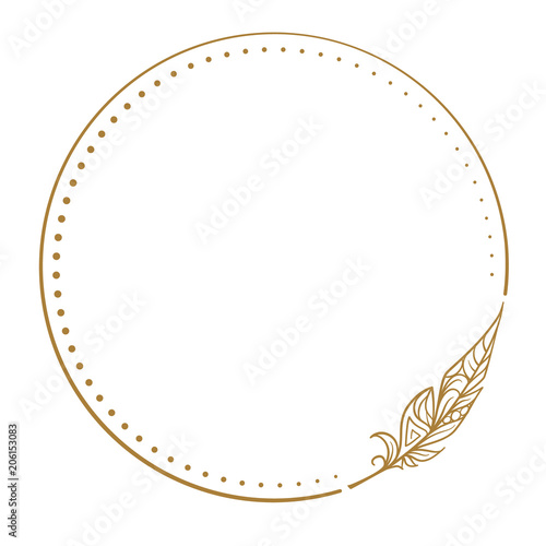 Vector round dotted frame frame whith feather decorative element