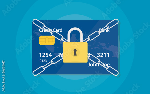 locked credit card with stell chain and padlock to save money and debt