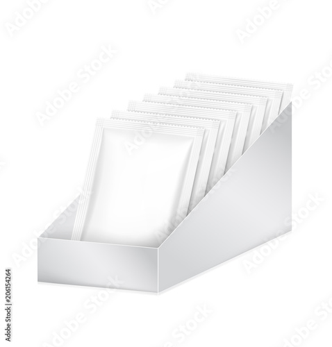 Set of template of blank sachet packaging for food, cosmetic and hygiene. Vector illustration on white background. Ready for your design. EPS10.