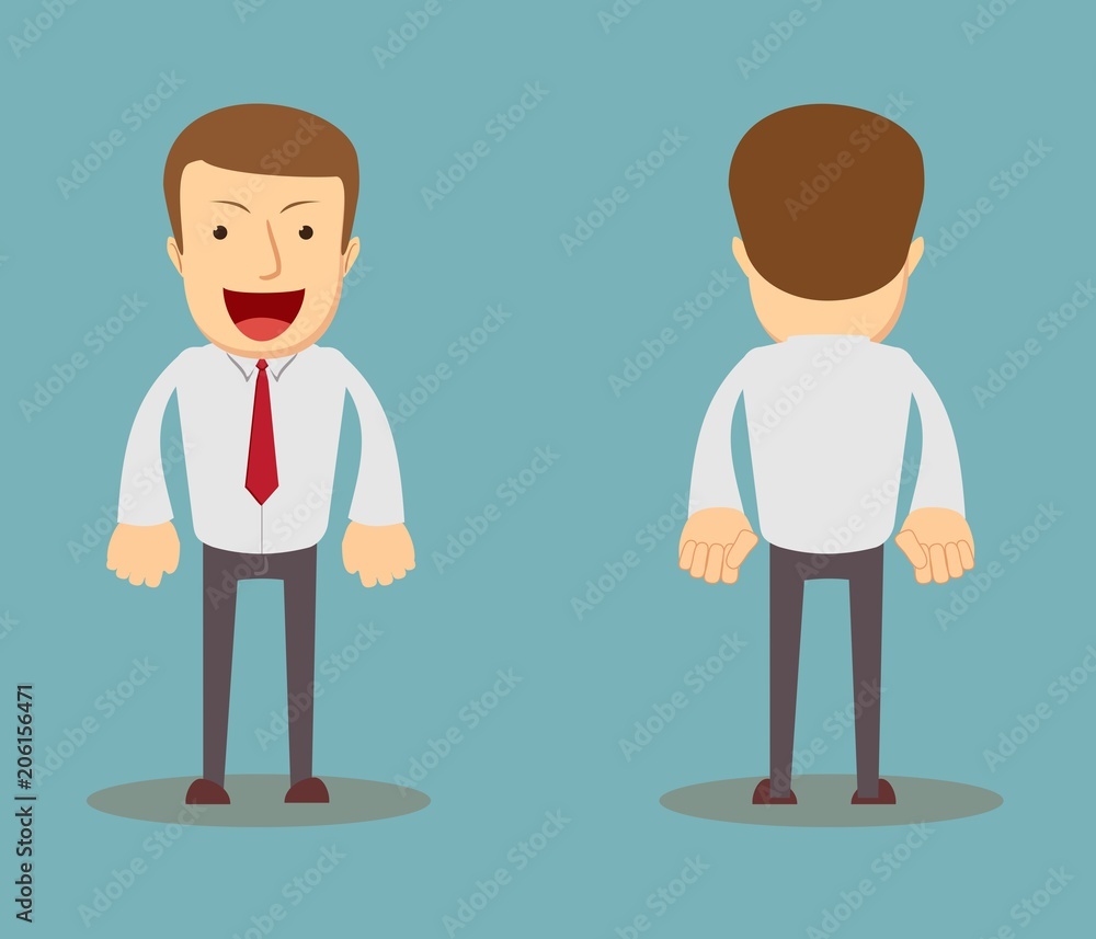 Office worker. Front, back view . Cartoon style flat vector illustration Office worker. Front, back view . Cartoon style flat vector illustration