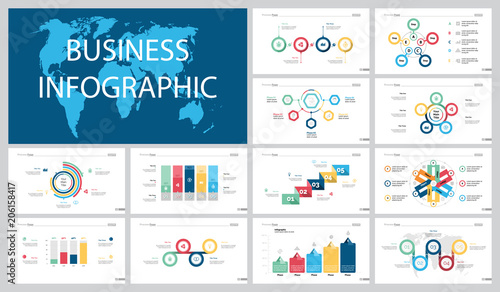Colorful planning or workflow concept infographic charts set