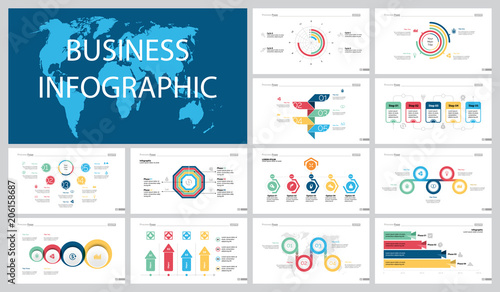 Colorful strategy or banking concept infographic charts set