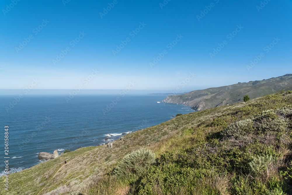 California, view of the Pacific ocean coast, beautiful cliffs on the sea
