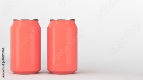 Two small red aluminum soda cans mockup on white background