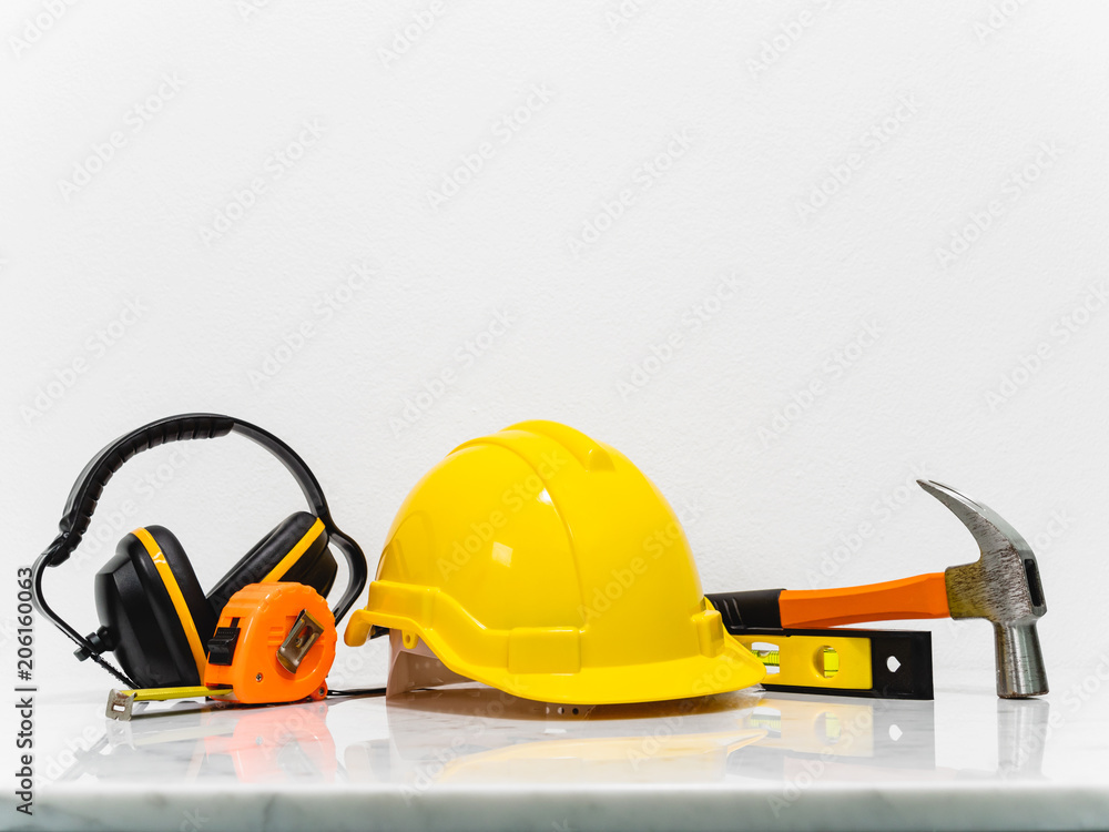 Fototapeta premium Engineer equipment tools put on white marble counter.