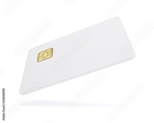 Credit card template. White plastic card isolated on white background. 3d illustration.