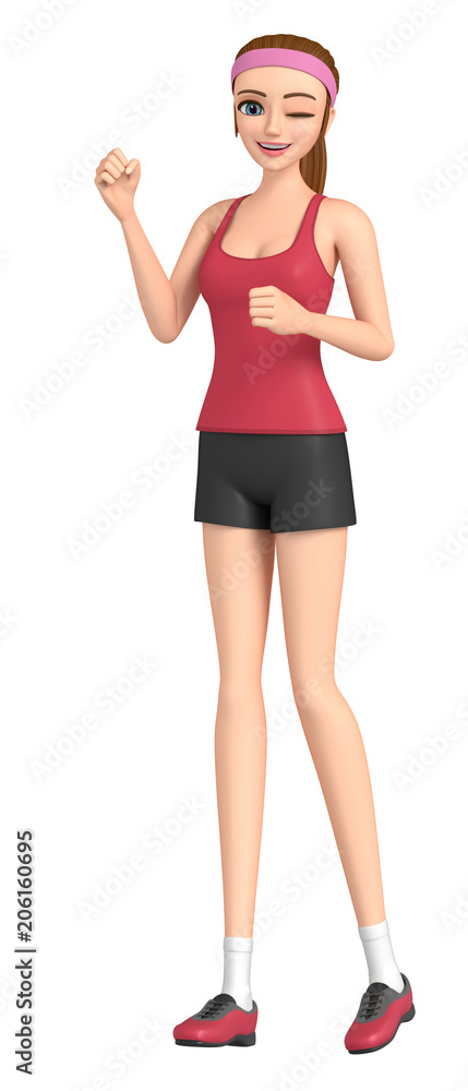 3D illustration character - Runner of a woman is doing a victory pose 3D illustration character - Runner of a woman is doing a victory pose