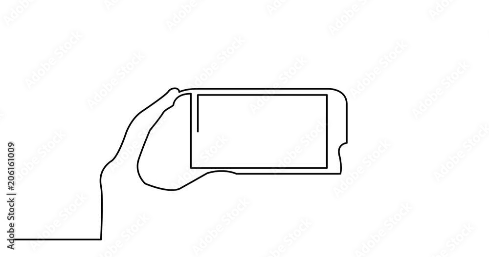 Self drawing animation of continuous line drawing of hands making photo on smartphone Self drawing animation of continuous line drawing of hands making photo on smartphone