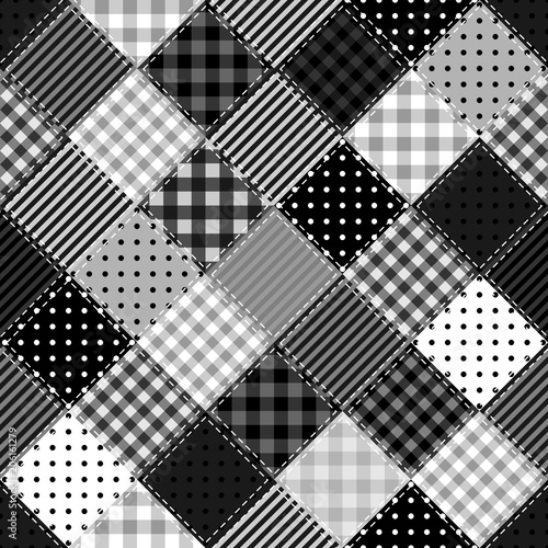 black and white patchwork background with different patterns