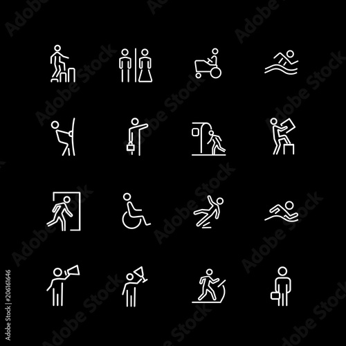Set of people, sign, gesture line icons