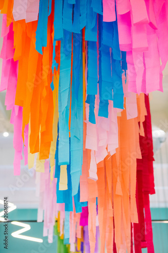 multicolored decorated ribbons from paper holiday