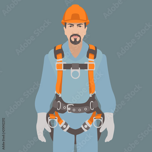 worker climbing safety belt vector illustration flat