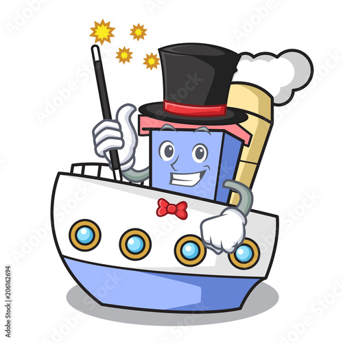 Magician ship mascot cartoon style