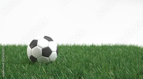 Soccer ball on fresh green grass isolated on white