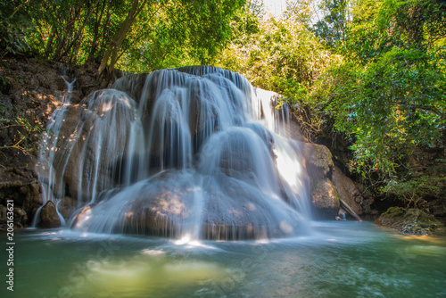 Beautiful waterfall 'Huai Mae Khamin' in Kanchanaburi, Thailand