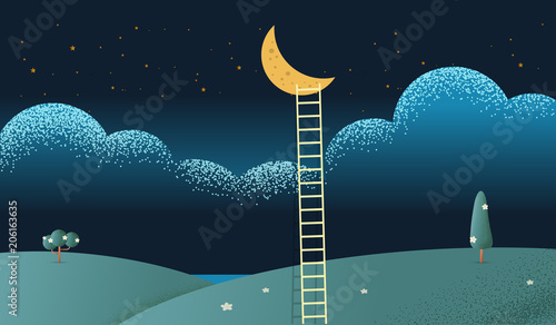 ladders with moon Vector illustration