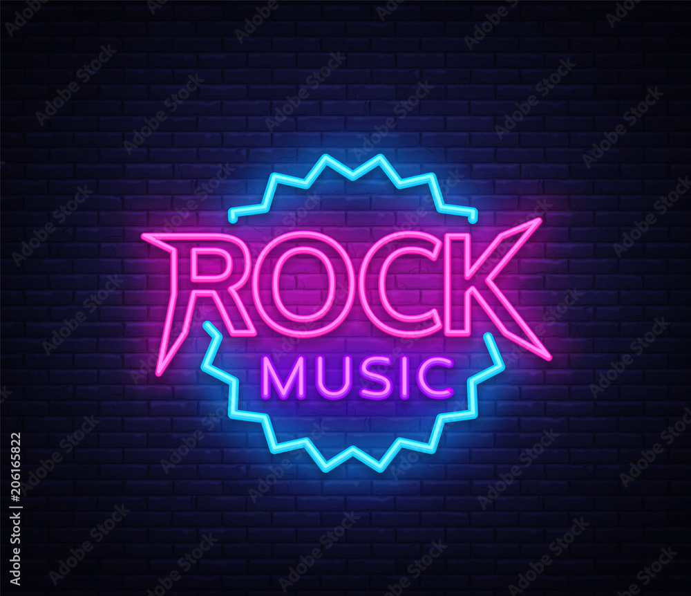 Rock Music Vector Neon. Rock Music Neon Sign, Bright Night Sign, Light  Banner, Neon Night Live Music Promotion, Nightlife Vector Stock ベクター |  Adobe Stock