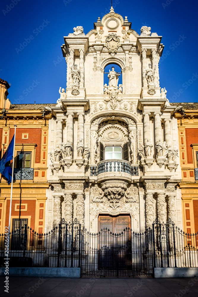 Fototapeta premium Spain, Seville, LOW ANGLE VIEW OF historical university college BUILDING AGAINST SKY