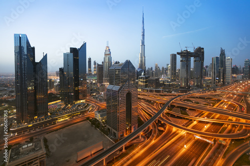 Dubai sunrise panoramic view of Burj Khalifa