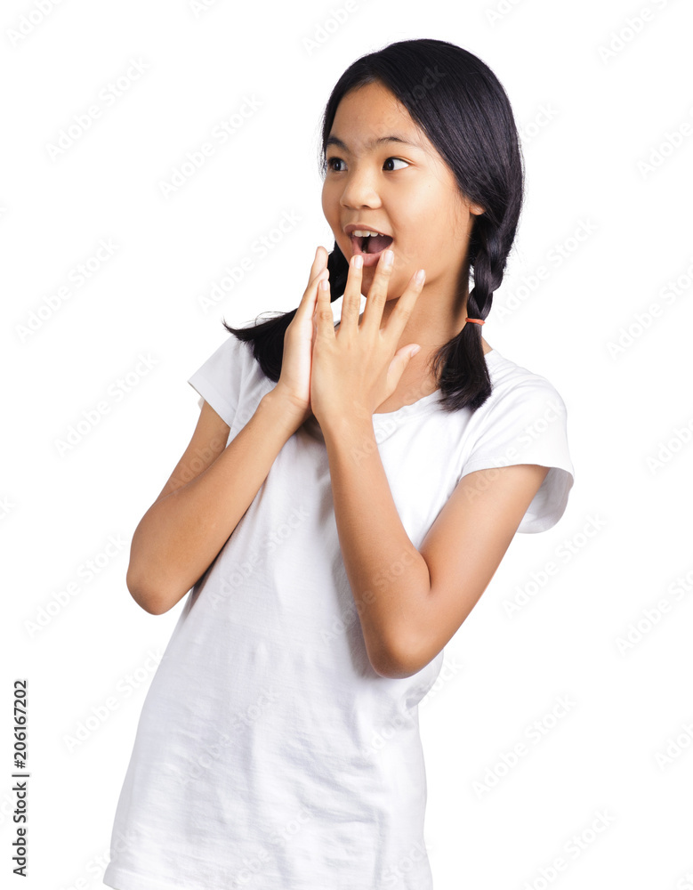 Portrait of a surprised young girl with hands over her mouth isolated on white background Portrait of a surprised young girl with hands over her mouth isolated on white background
