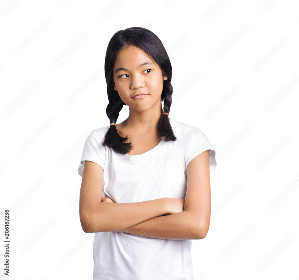 young serious angry girl portrait on a white background young serious angry girl portrait on a white background