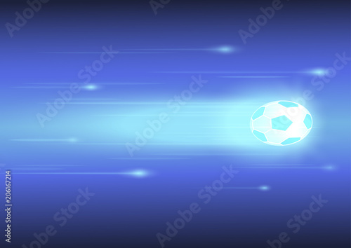 football or soccer ball with glow line on blue background