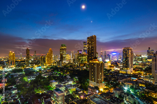 Bangkok Skyscraper Cityscape at Twilight Time, Thailand.