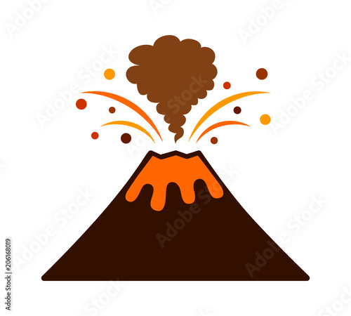 Volcano eruption with lava and smoke flat color vector icon for apps and websites