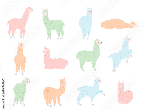 Vector set of llamas in pastel