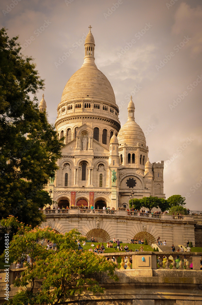 The Famous Sacre Coeur Basilica Overhanging Paris from the Mound Montmartre