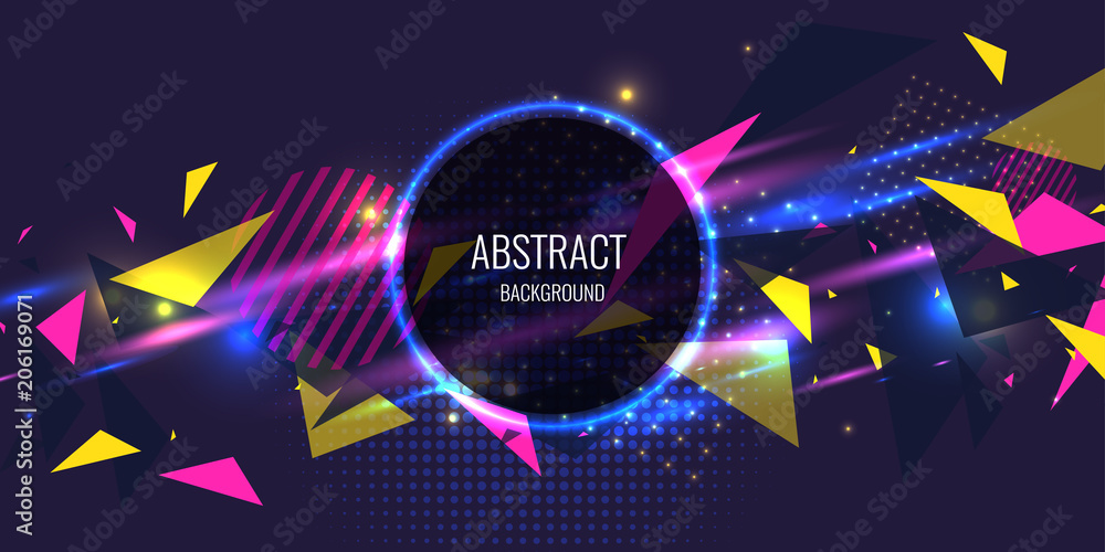 Abstract poster for the placement of text and information. Geometric shapes and neon glow against. - obrazy, fototapety, plakaty 