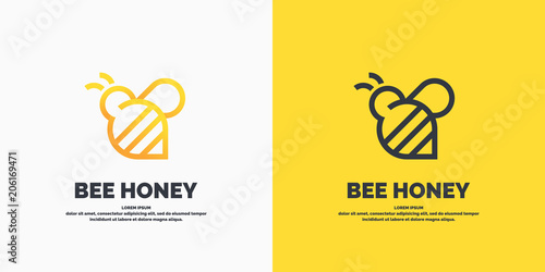 Modern linear logos for beekeepers. The stickers on the products of the apiary. Vector label for bee honey.