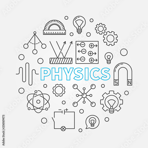 Physics vector round education outline illustration