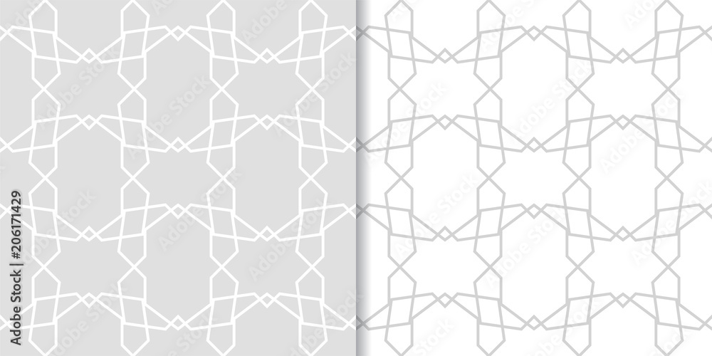 Obraz premium Light gray geometric ornaments. Set of seamless patterns