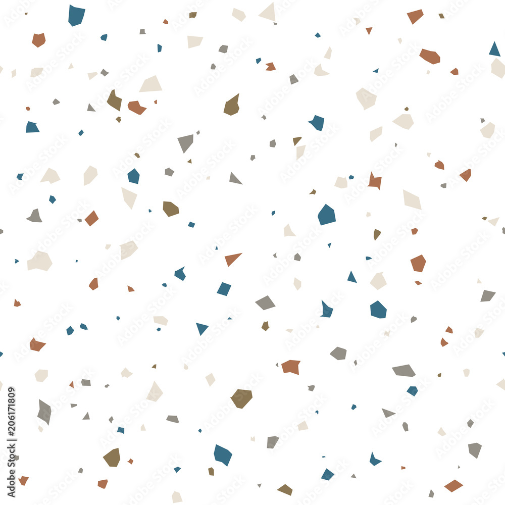 Terrazzo flooring texture vector seamless pattern. Abstract shapes