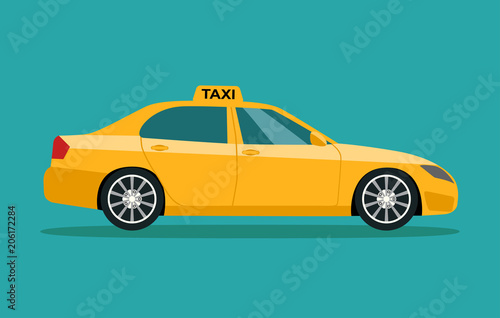 Taxi side view. Taxi service.Vector flat style illustration