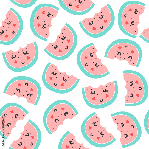 Wallpaper Mural Summer pattern with cute watermelon. Vector illustration Torontodigital.ca